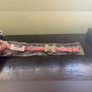 Pink Fashion XSmall Dog Collar with Ring for Tags Gold Bling Diamond Glitter